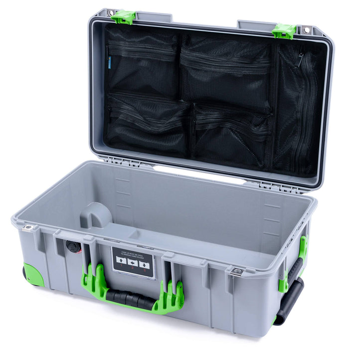 Pelican 1535 Air Case, Silver with Lime Green Handles, Latches & Trolley Mesh Lid Organizer Only ColorCase 015350-0100-180-301-300