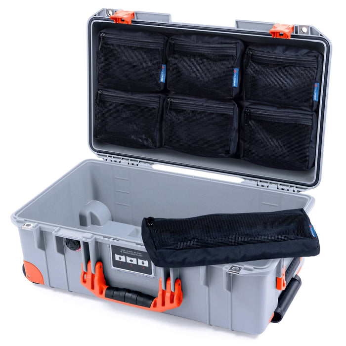 Pelican 1535 Air Case, Silver with Orange Handles, Latches & Trolley 7-Piece Removable Mesh Pouches Only ColorCase 015350-0700-180-151-150