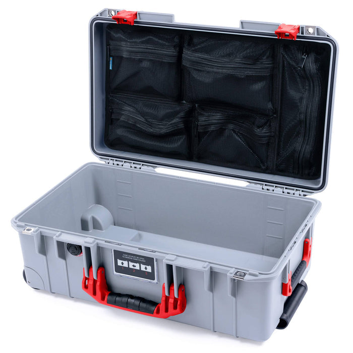Pelican 1535 Air Case, Silver with Red Handles & Latches Mesh Lid Organizer Only ColorCase 015350-0100-180-321