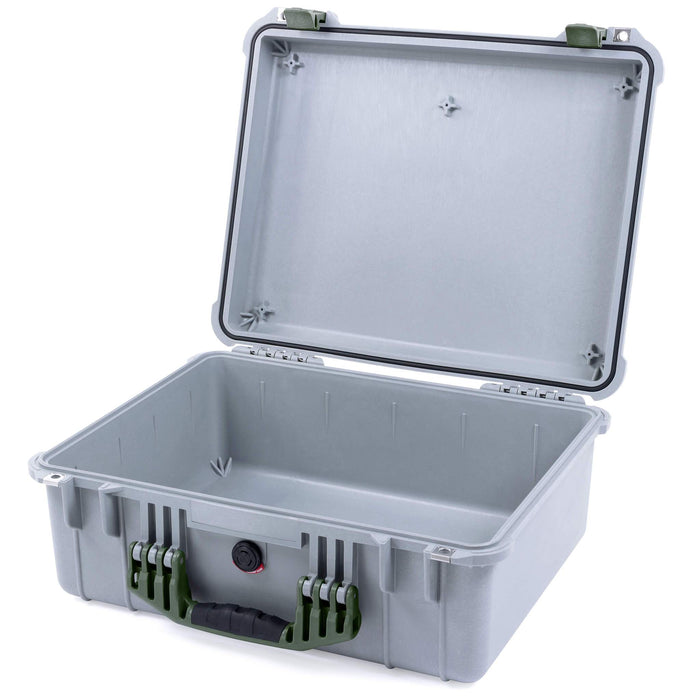 Pelican 1550 Case, Silver with OD Green Handle & Latches None (Case Only) ColorCase 015500-0000-180-130