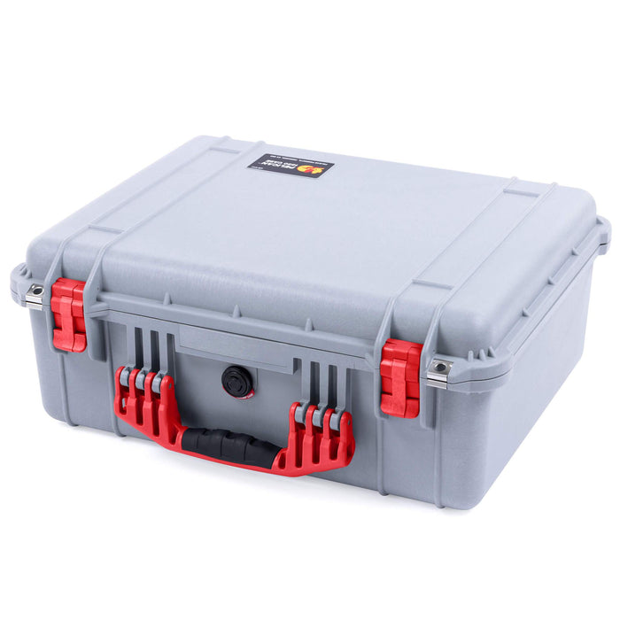 Pelican 1550 Case, Silver with Red Handle & Latches ColorCase