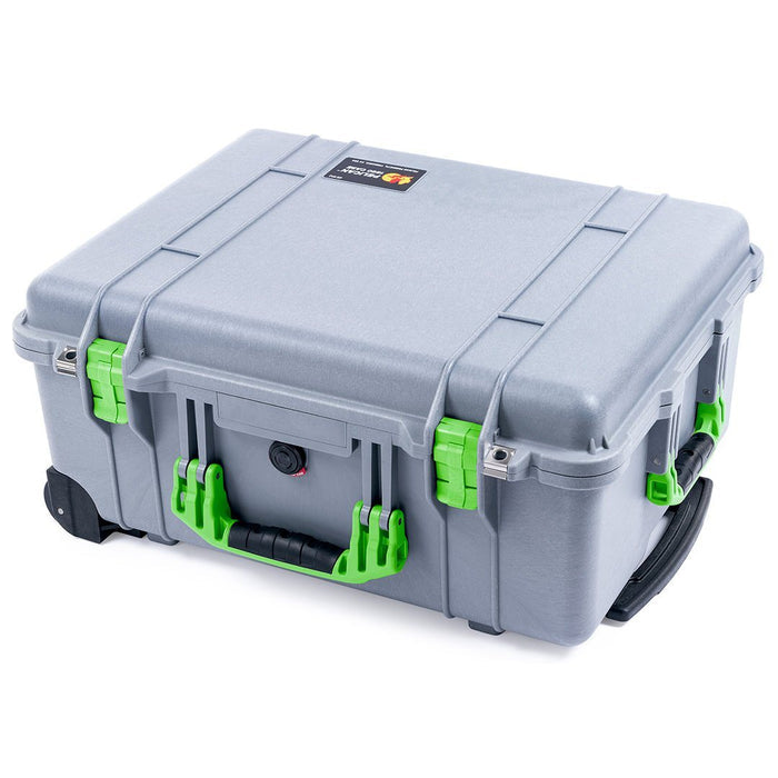 Pelican 1560 Case, Silver with Lime Green Handles & Latches ColorCase