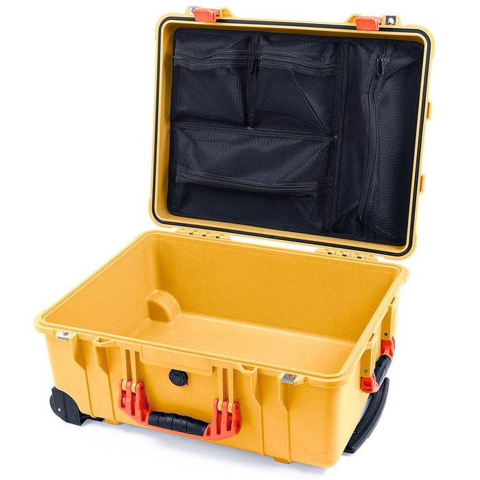Pelican 1560 Case, Yellow with Orange Handles & Latches Mesh Lid Organizer Only ColorCase 015600-0100-240-150