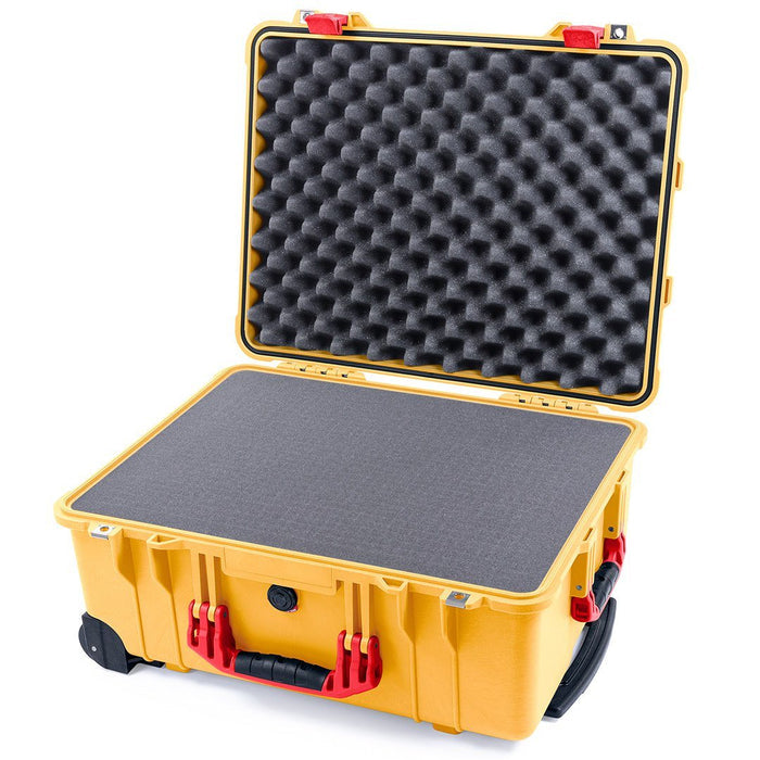 Pelican 1560 Case, Yellow with Red Handles & Latches Pick & Pluck Foam with Convolute Lid Foam ColorCase 015600-0001-240-320