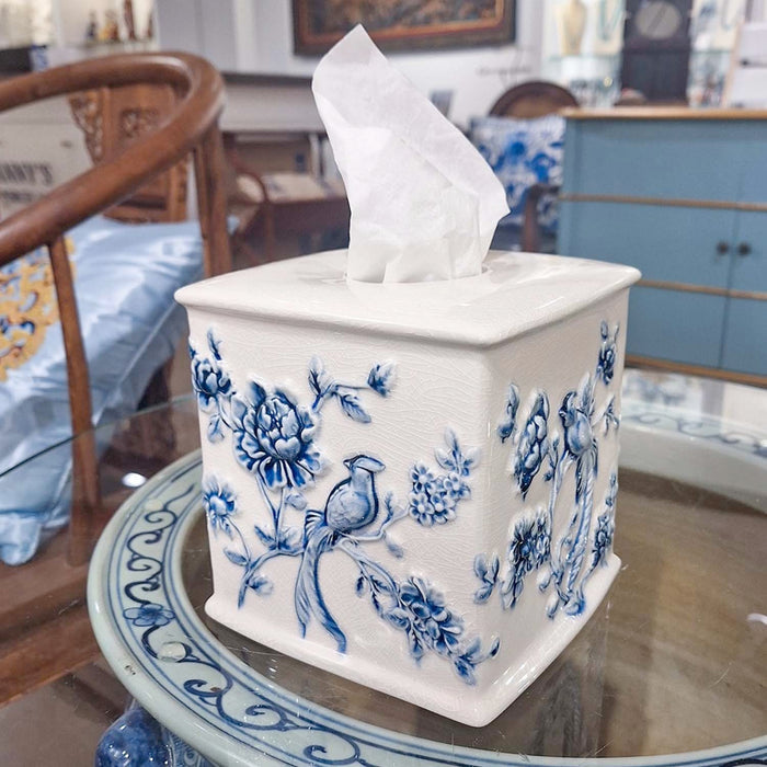 Porcelain Blue & White Square Tissue Box