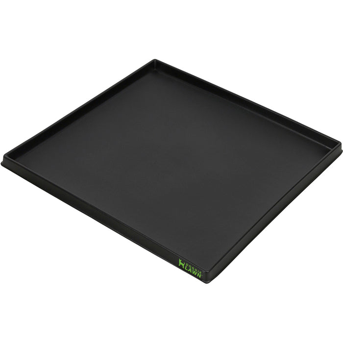 Large square black plastic dog potty tray with raised sides and green DoggieLawn logo.