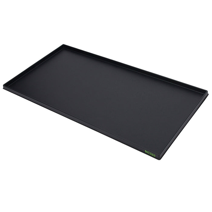Black rectangular XL indoor dog potty tray with shallow raised edges and a green DoggieLawn logo.