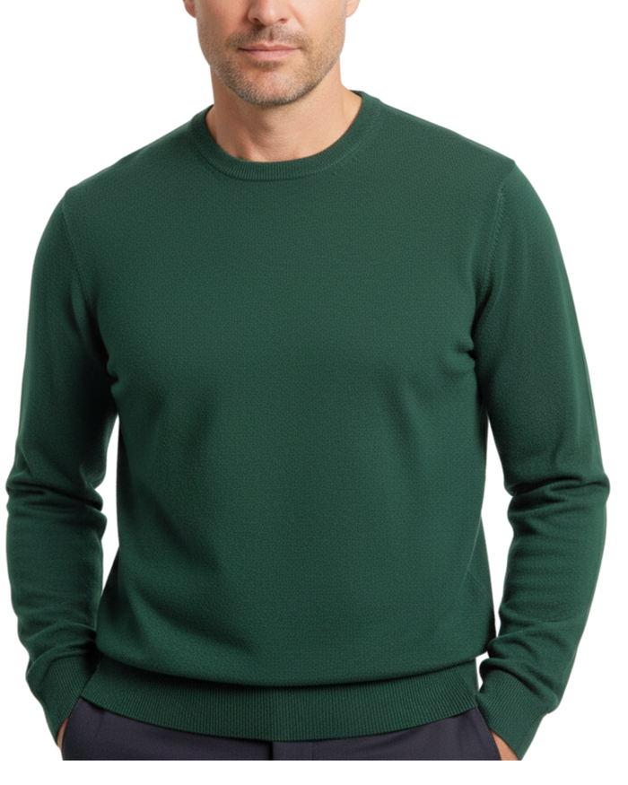 Proper Sport Mens Green Regular Fit Crewneck Cotton Silk Knit Sweater