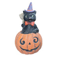 Pulp Glittered Black Cat on Pumpkin - 11" Tall