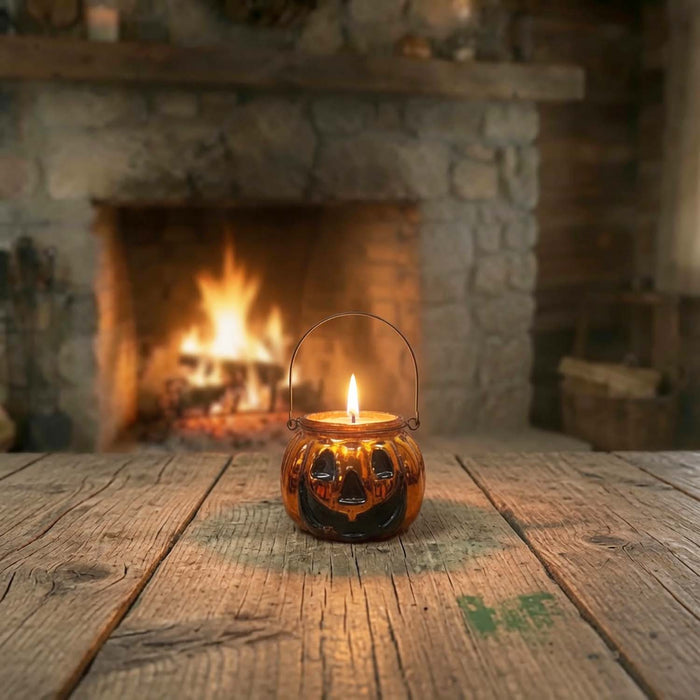 Pumpkin Handle Jar with Candle - 4"