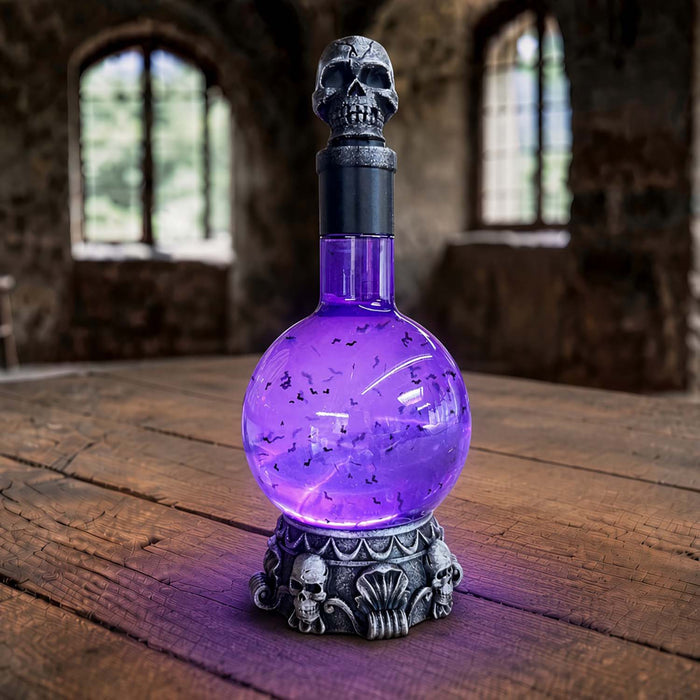 Purple Shimmering Skull Bottle with LED Lighting - 10" Tall