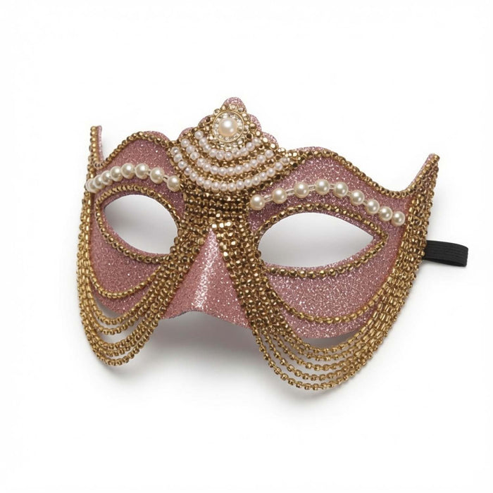 Rose & Gold Jeweled Half Mask from the 2026 Moonlight Masquerade Halloween collection at Roger's Gardens