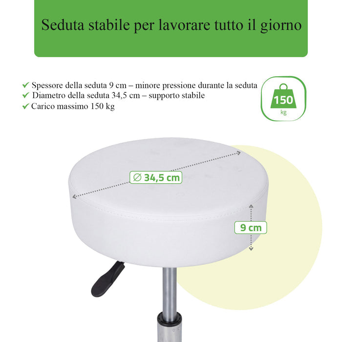Sgabello con sedile imbottito TILA base in acciaio elevabile a gas - k501 Bianco