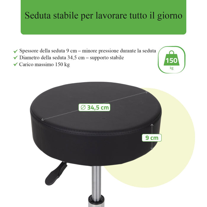 Sgabello con sedile imbottito TILA base in acciaio elevabile a gas - k515 Nero
