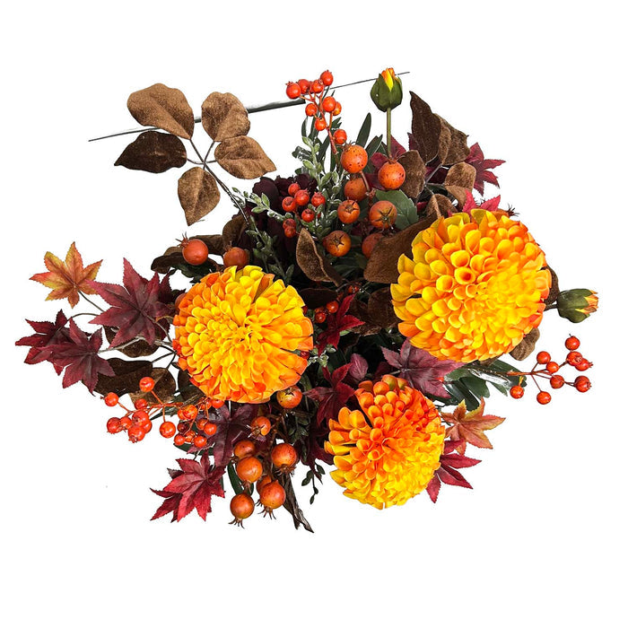 Silk Dahlia & Berries in Copper Planter