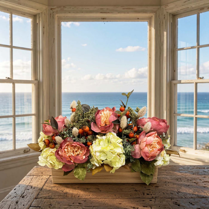 Silk Mint Fall Flowers Long & Low Centerpiece