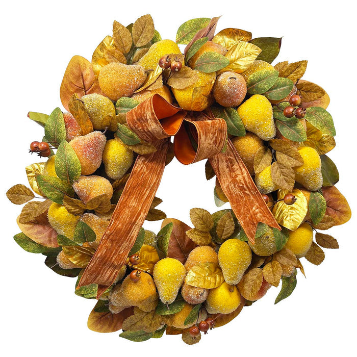 Silk Pear & Ribbon Wreath - 28"