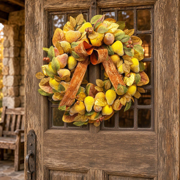 Silk Pear & Ribbon Wreath - 28"