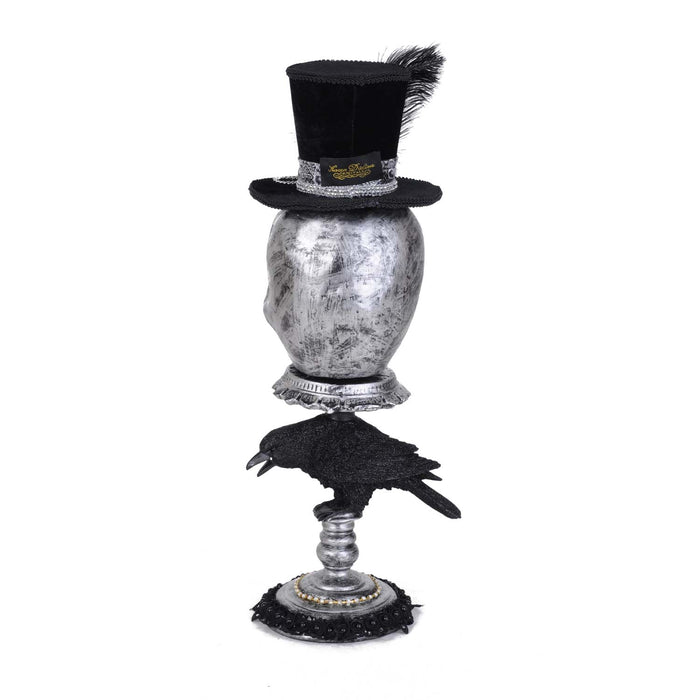 Silver Skull On Pedestal - 20" Tall