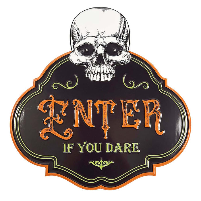 Skull Sign with LED Eyes - 16" Wide from the 2026 Moonlight Masquerade Halloween collection at Roger's Gardens