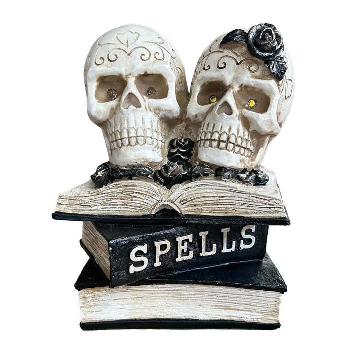 Skulls on Books with LED Lighting - 12" Tall