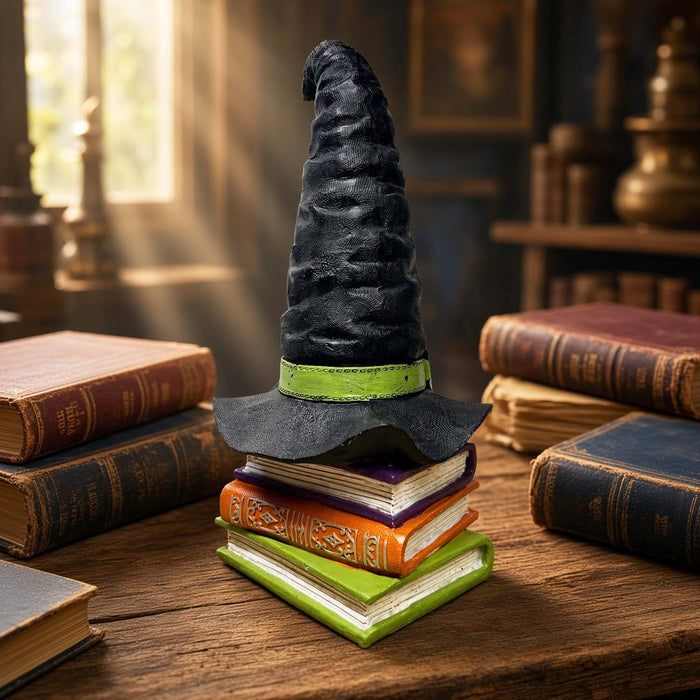 Spooky Witch Hat on Books - 14" Tall
