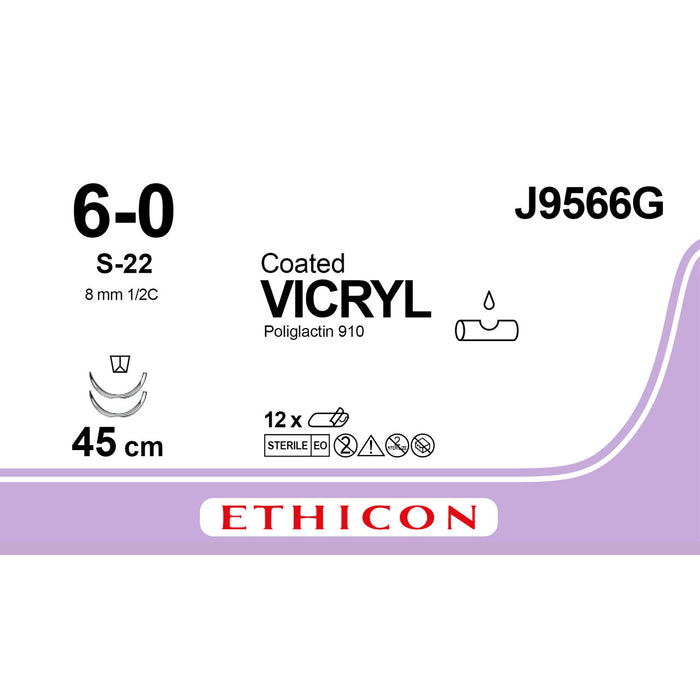 Sutura Ethicon VICRYL J9566G - 6-0, Ago 1/2 S-22 mm 8 - Viola (conf. 12 pz.)