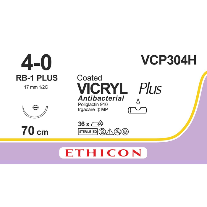 Sutura Ethicon VICRYL Plus VCP304H - 4-0, Ago 1/2 RB-1 PLUS mm 17 - Viola (conf. 36 pz.)