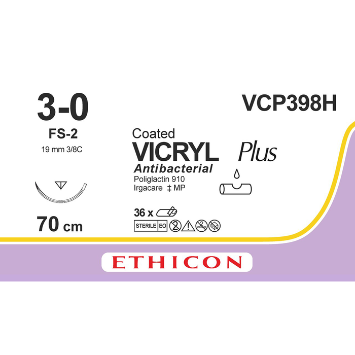 Sutura Ethicon VICRYL Plus VCP398H - 3-0, Ago 3/8 FS-2 mm 19 - Viola (conf. 36 pz.)