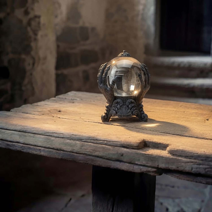 Swirling LED Skull Hand Globe - 8" Tall