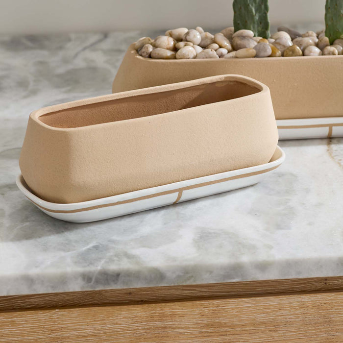 Tan Dublin Planter with Plate - 15"