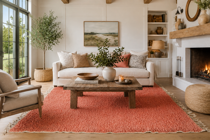 Terracotta Moroccan rug – Burnt orange shag style - Custom size