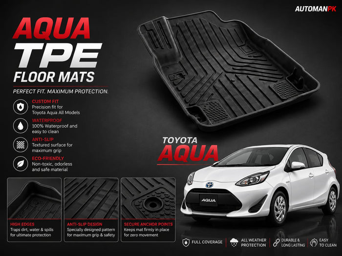 Toyota Aqua TPE Floor Mats – All Models Custom Fit (3Pcs Set)