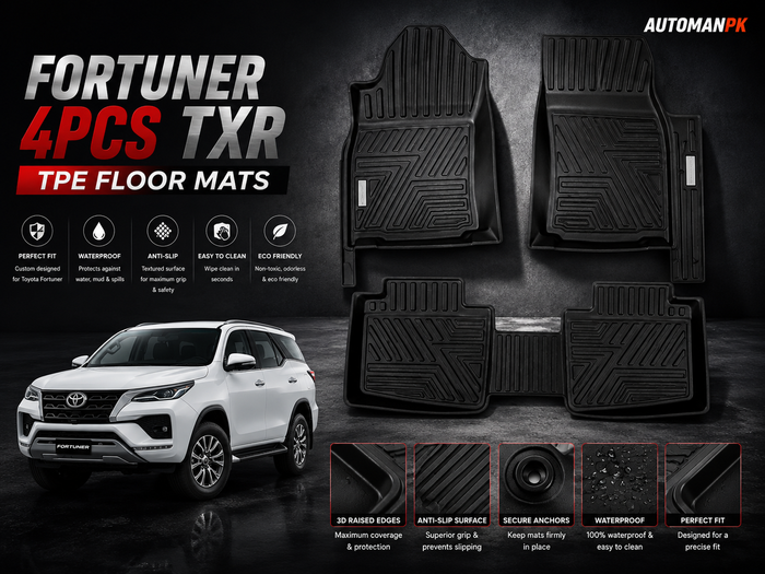 Toyota Fortuner TXR TPE Floor Mats 4Pcs – 2 Front + 1 Rear + 1 Trunk | Waterproof | Custom Fit