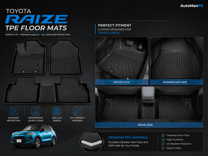 Toyota Raize TPE Floor Mats – 3 Pcs | Waterproof | Anti-Slip | Custom Fit
