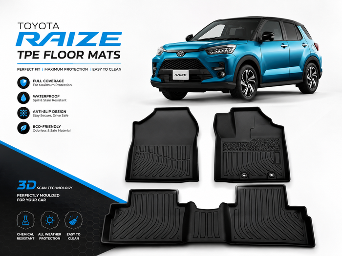 Toyota Raize TPE Floor Mats – 3 Pcs | Waterproof | Anti-Slip | Custom Fit