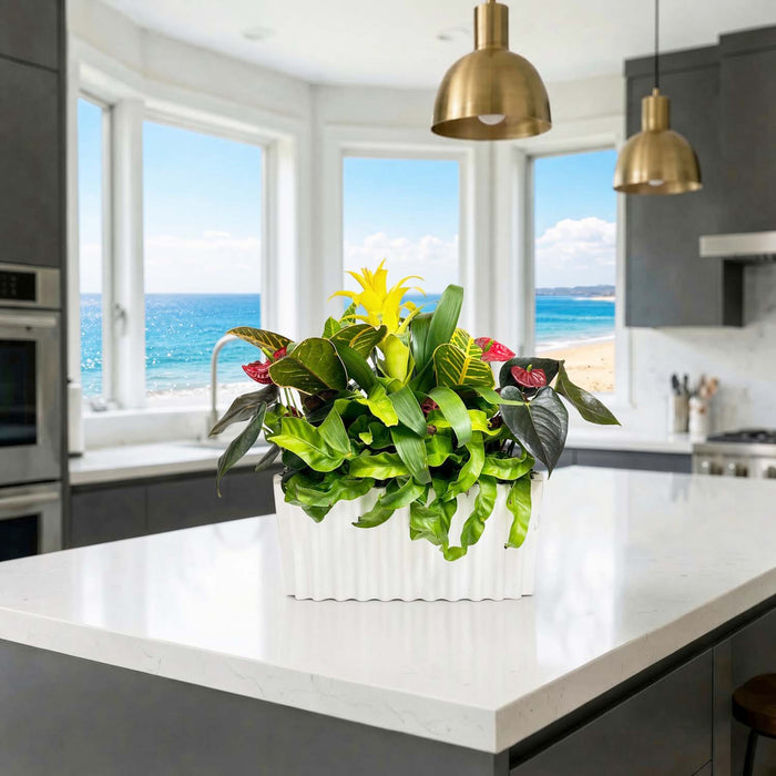 Tropicals in White Wavy Vase Arrangement