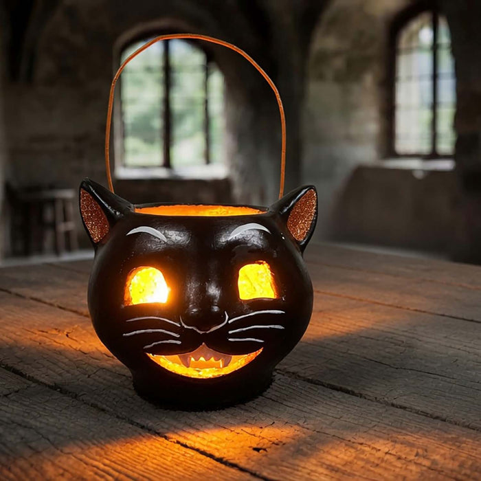 Vintage Black Cat Bucket - 8" Tall