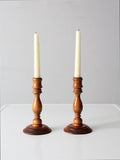 vintage turned wood candlestick pair