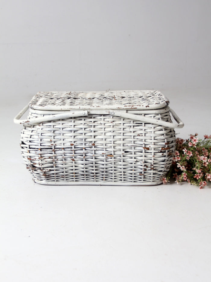 vintage white wicker picnic basket