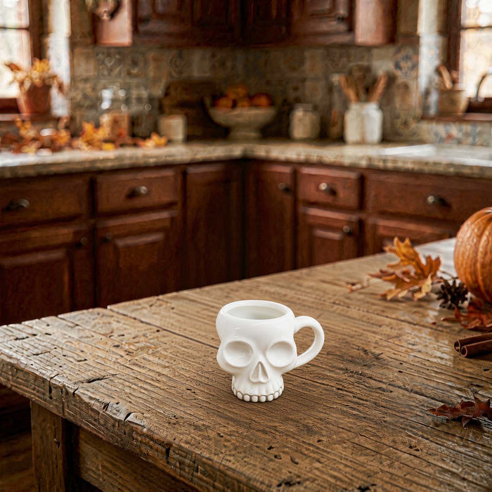White Ceramic Skelly Mug - 6" Tall