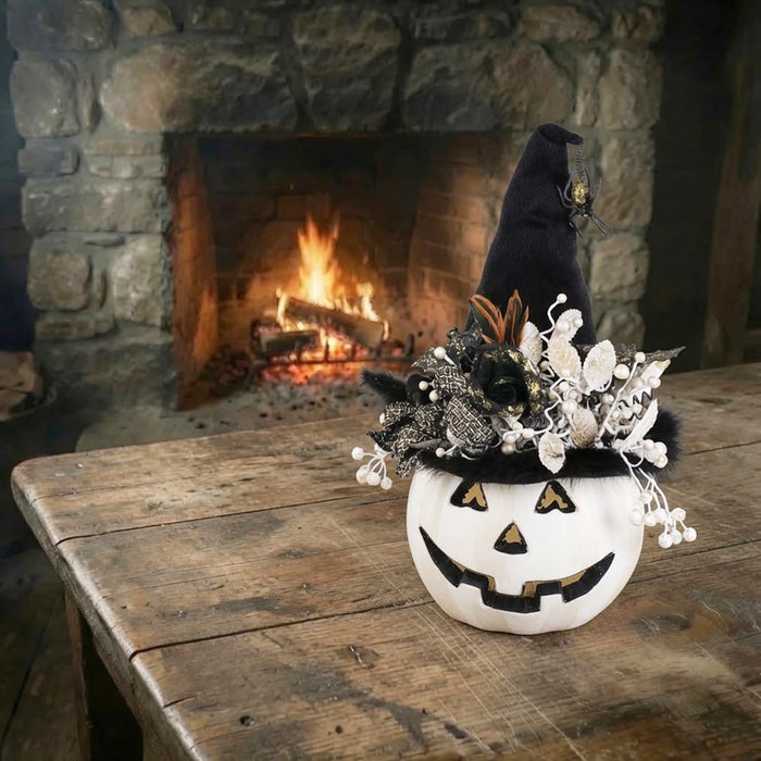 White Fiber Optic Pumpkin with LED Light - 23" Tall