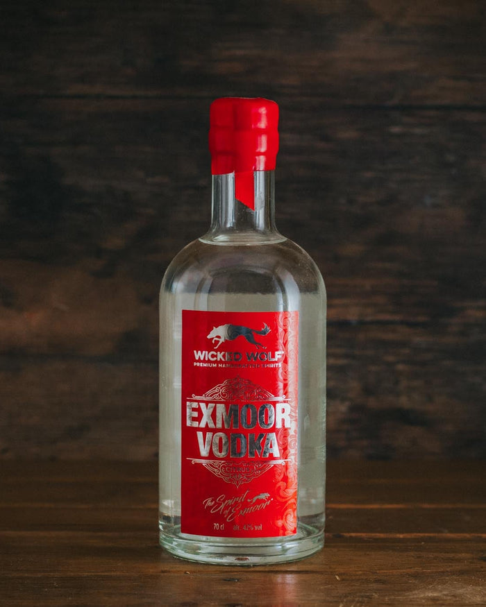 A 70cl bottle of Wicked Wolf Exmoor Lemon Vodka.