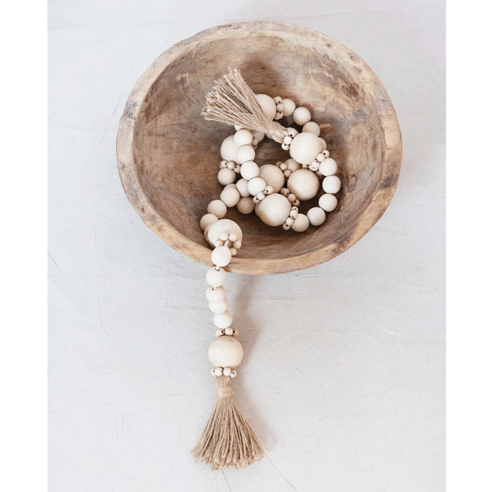 Wood Bead Garland with Jute Tassels