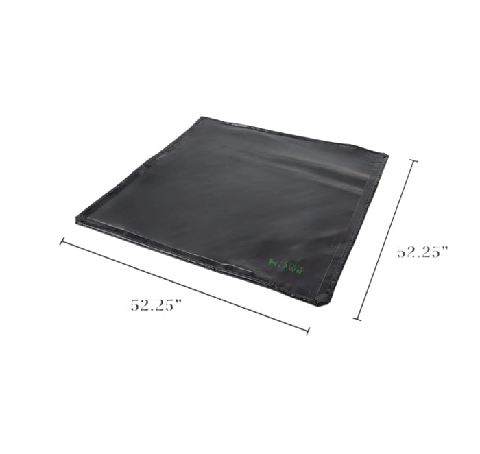 DoggieLawn double flex tray in black measuring 52.25 by 52.25 inches with dimension lines shown.